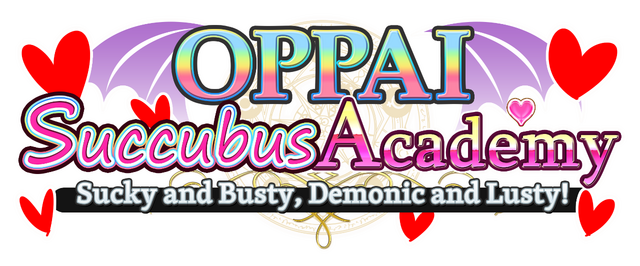 Логотип OPPAI Succubus Academy Sucky and Busty, Demonic and Lusty!
